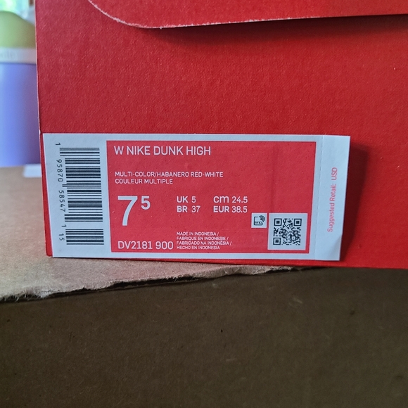 Women's Nike Dunk High Top, Multi-Color/Habanero Red-White - Picture 6 of 8